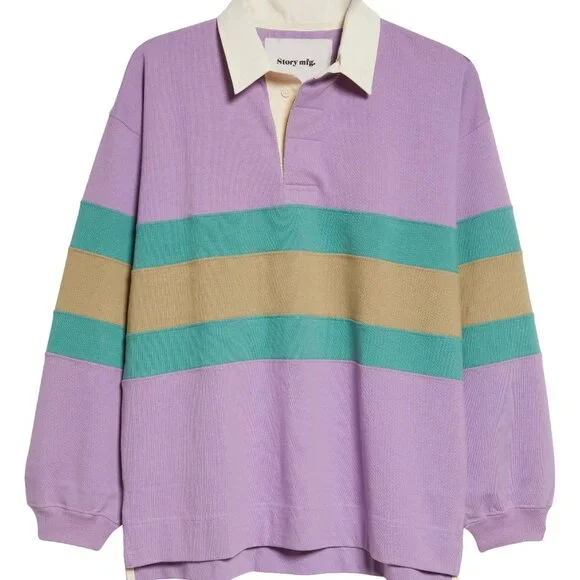 STORY mfg. Purple & Green Climber Long Sleeve Polo - Picture 3 of 4